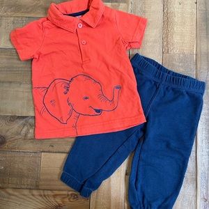 Just One You Carter’s Orange Elephant Shirt + Carter’s Navy Garter Pants | 12M